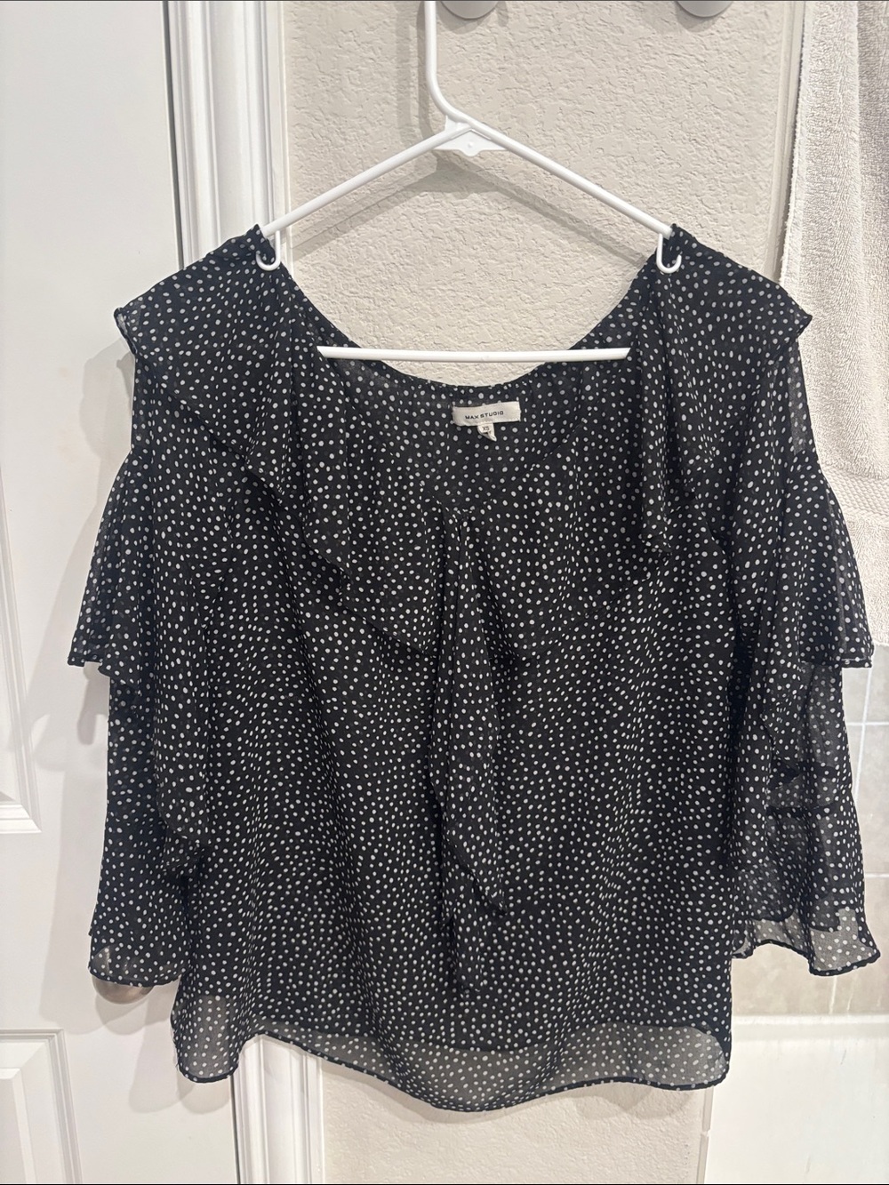 Max Studio Black Polka Dot Ruffle Sleeve Blouse - Women